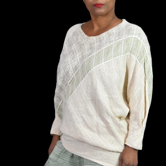 Vintage Nikos HandWoven Top Beige Tan Fiber Arts Asymmetrical Sweater Size Small - Picture 9 of 12